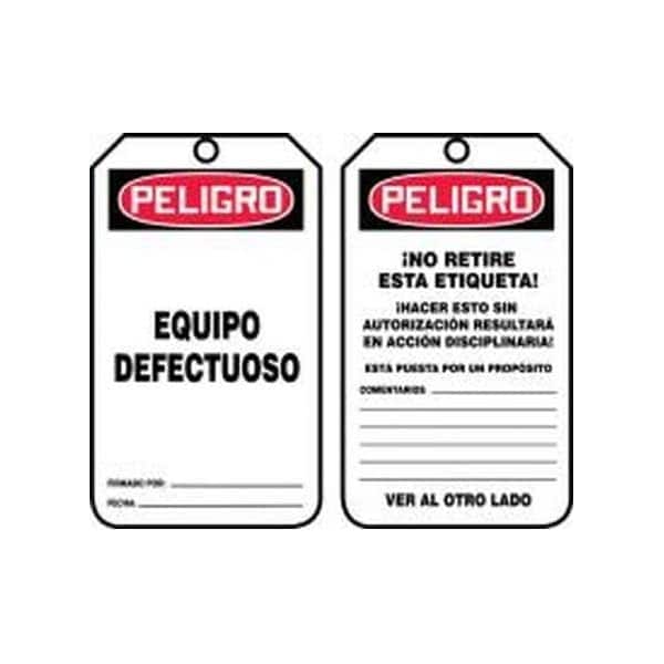 Accuform Spanish Safety Tags, DANGER DEFECTIVE EQUIPMENT, 5.75in x 3.25in, RP-Plastic, 25PK SHMDT122PTP - main